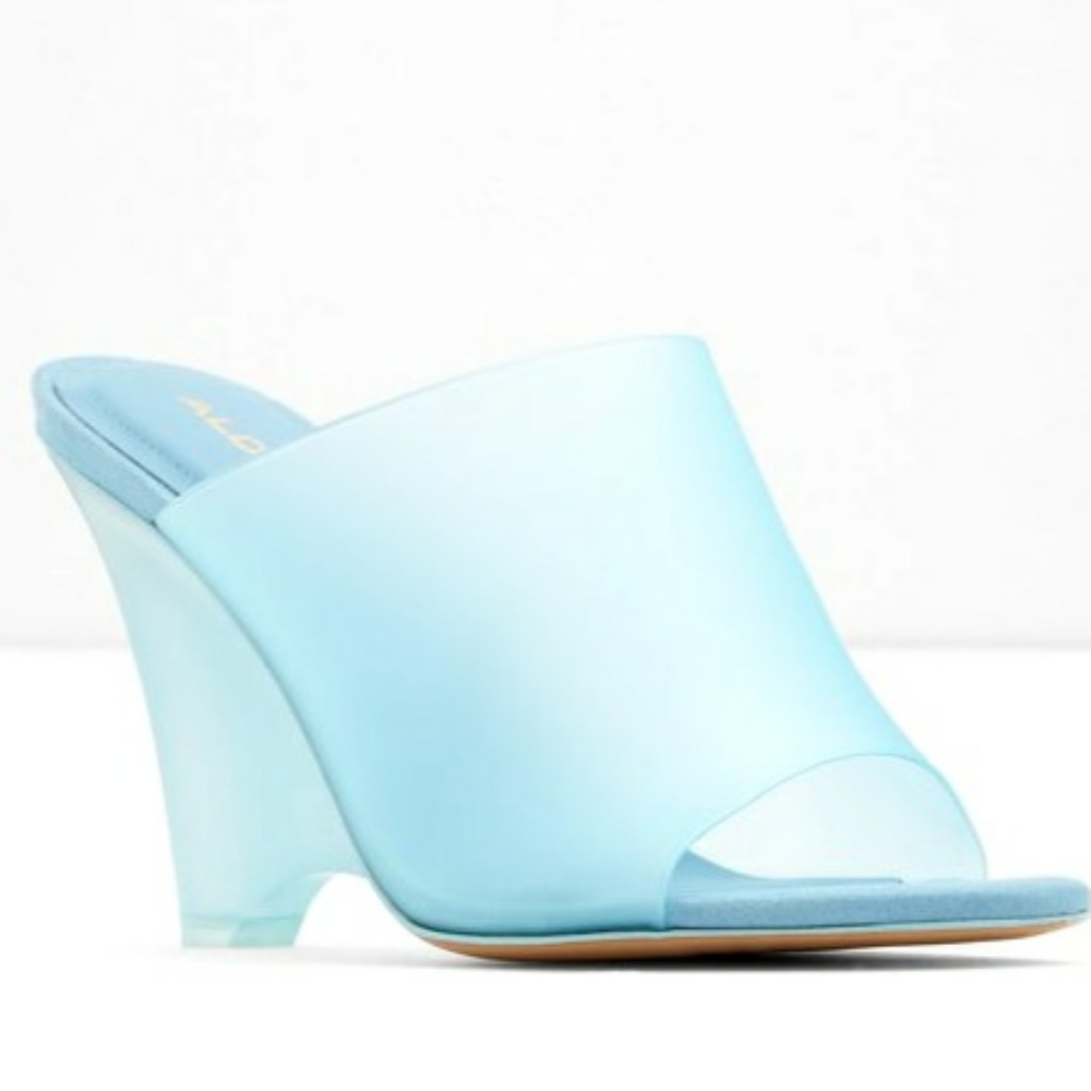 Aldo Clear Light Blue Wedge Sandal Mules